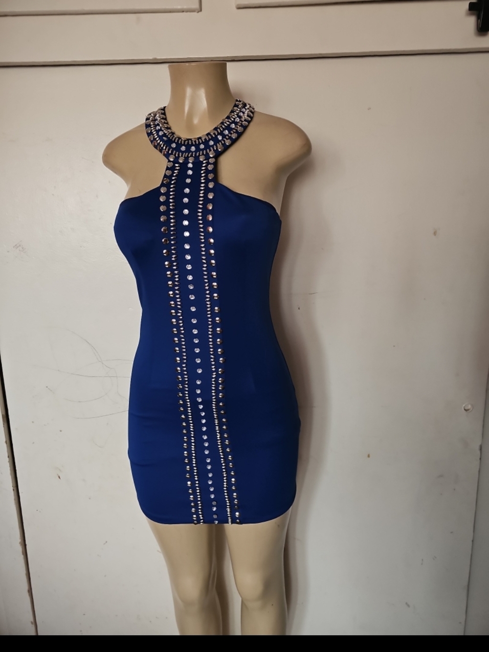Minuet Petite Royal Blue Embellished Halter Mini Dress